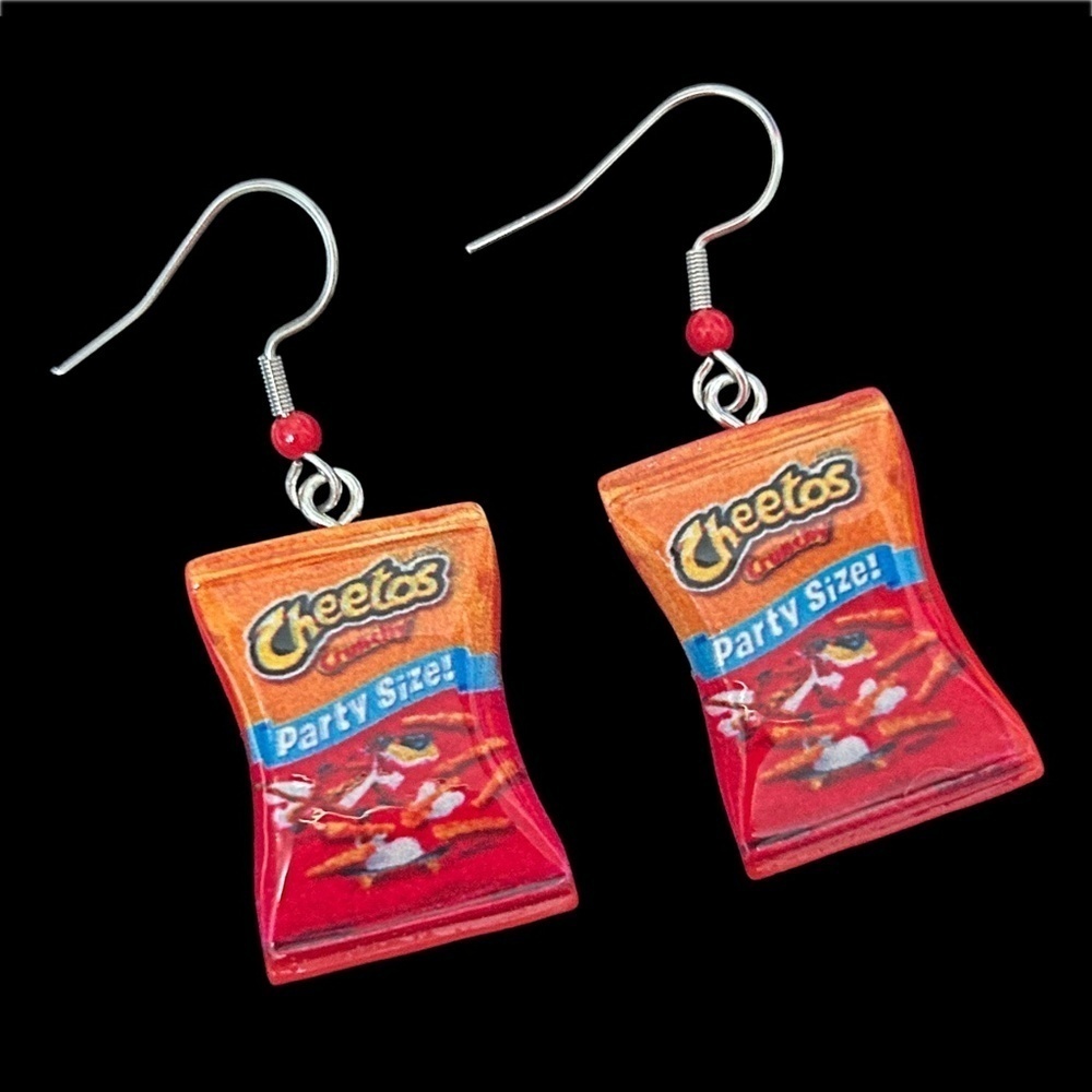 Hand Crafted Novelty Earrings For the Cheeto Lover Nickel Free Wires NIP